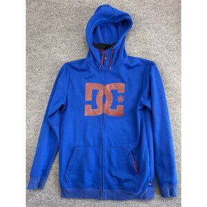 DC Snowboarding Ride Built Hoodie Men's L Blue Red Full Zip Fleece Neck Gaiter